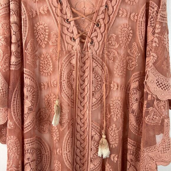 Jen's Party Booty Womens Mandala Mykonos Maxi Kaftan Sheer-Coverup Pink Size O/S - Picture 14 of 15